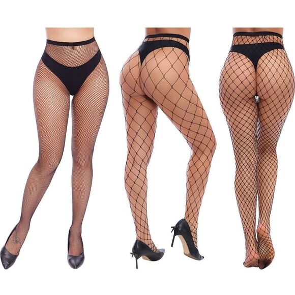 3 Pair High Waist Tights Fishnet Stockings Thigh H - Picture 2 of 7